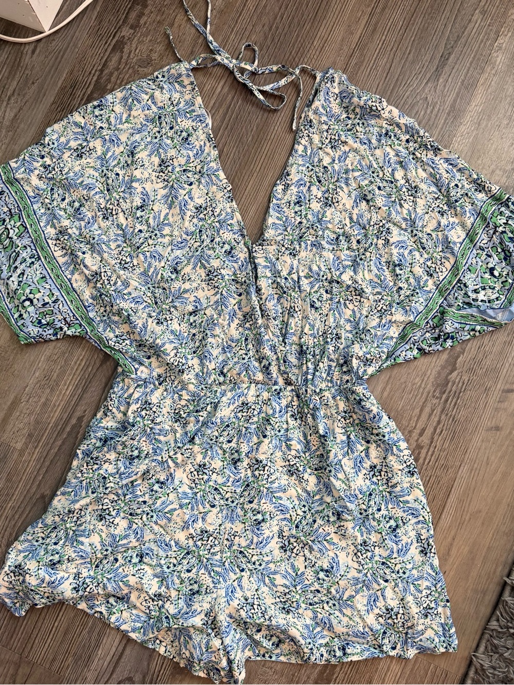 Vici Blue Green Floral Tie-Back Camisole Romper